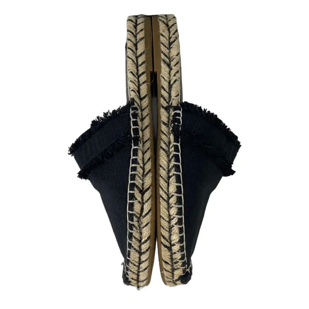 JOIE Black Cain Fringe Espadrille Mules Slides Shoes Size 39 US 9